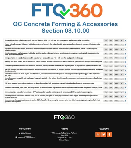 Checklist QC Concrete Forming & Accessories Section 03.10.00
