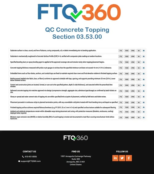 Checklist QC Concrete Topping Section 03.53.00