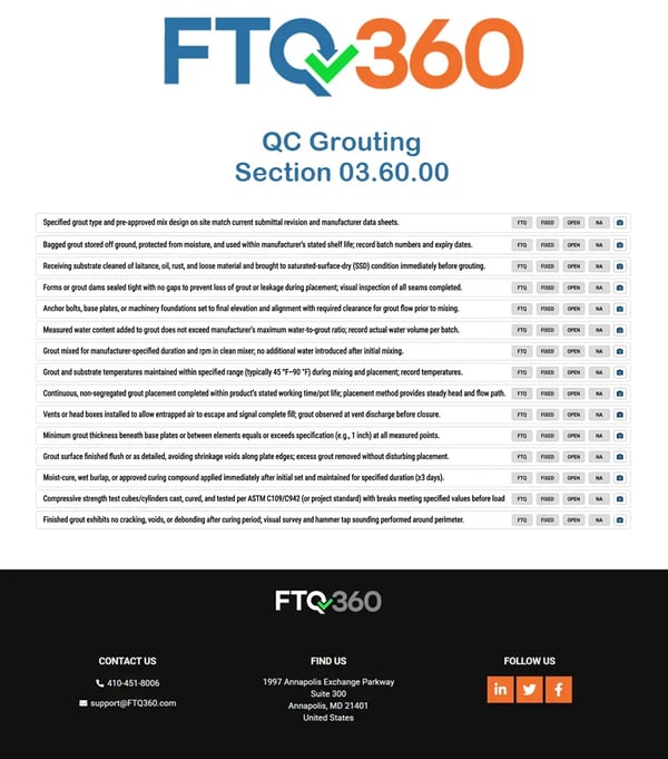 Checklist QC Grouting Section 03.60.00
