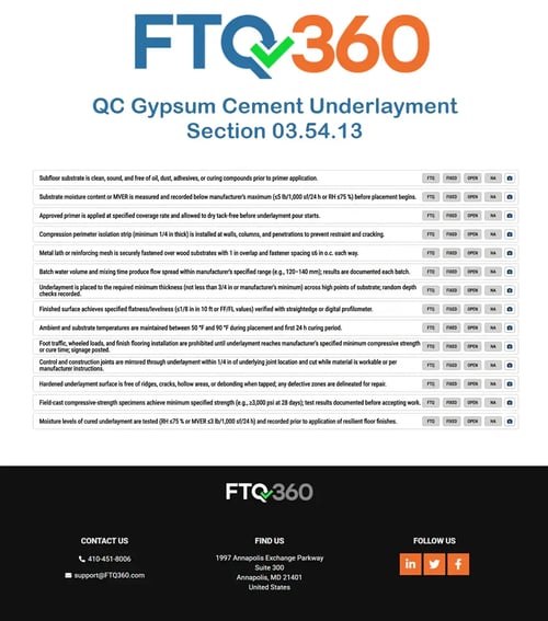 Checklist QC Gypsum Cement Underlayment Section 03.54.13