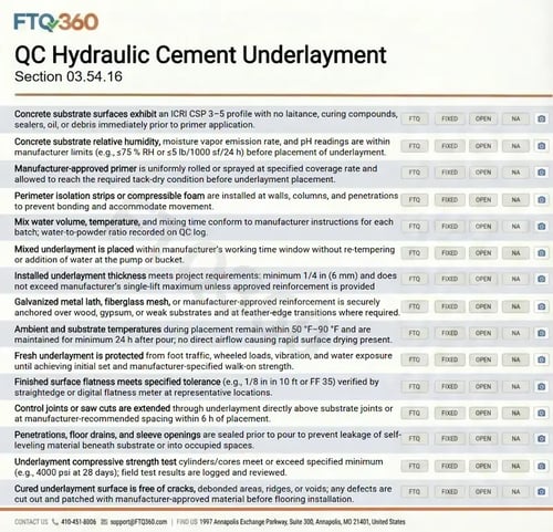 Checklist QC Hydraulic Cement Underlayment 03.54.16 v4