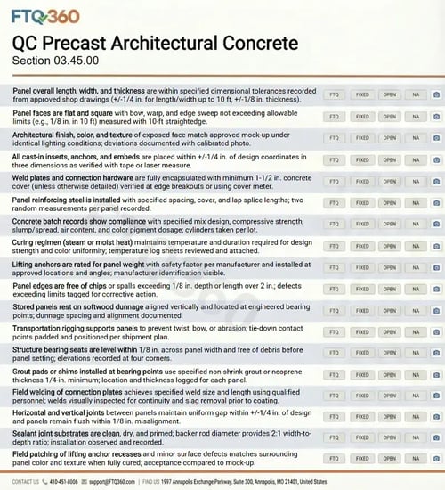 Checklist QC Precast Architectural Concrete Section 03.45.00 v4