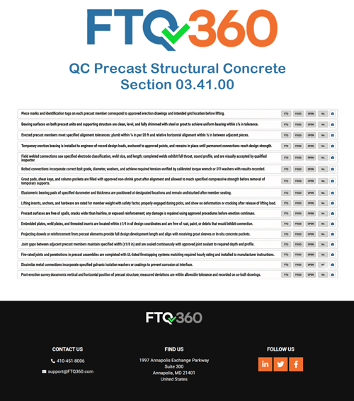 Checklist QC Precast Structural Concrete Section 03.41.00