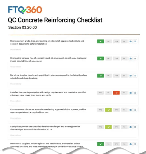 03.20.00 Concrete Reinforcing Checklist