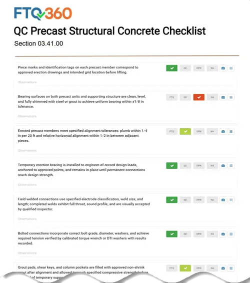 03.41.00 Precast Structural Concrete Checklist
