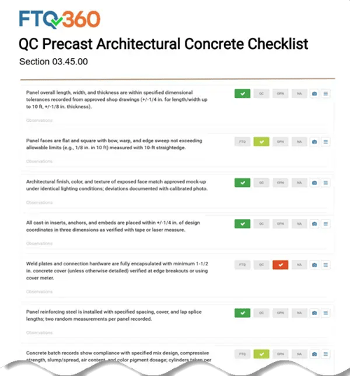 03.45.00 Precast Architectural Concrete Checklist