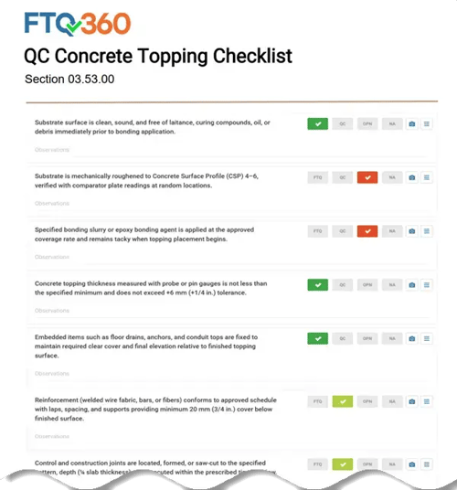 03.53.00 Concrete Topping Checklist