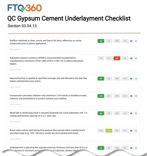 03.54.13 Gypsum Cement Underlayment Checklist