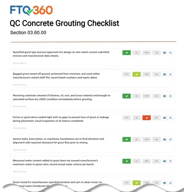 03.60.00 Concrete Grouting Checklist