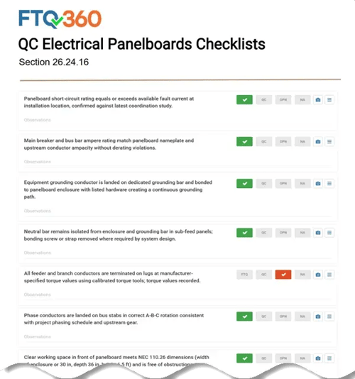 QC Electrical Panelboards Checklists — Section 26.24.16