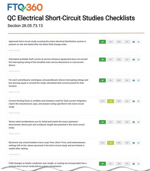 QC Electrical Short-Circuit Studies Checklists — Section 26.05.73.13