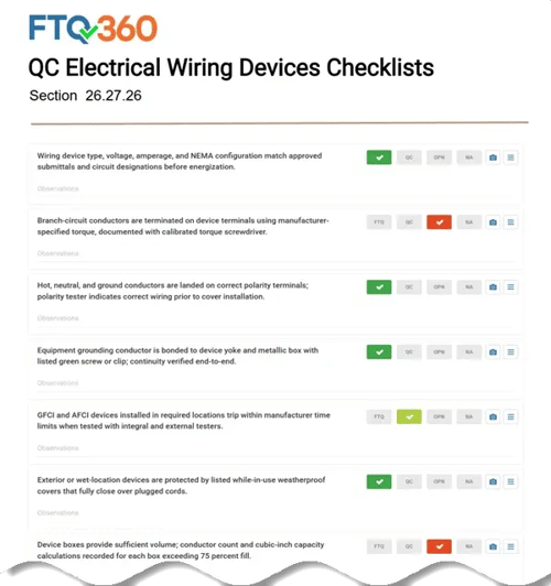 QC Electrical Wiring Devices Checklists — Section 26.27.26