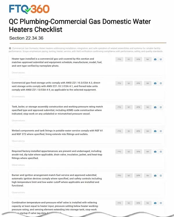 22.34.36 Plumbing Commercial Gas Domestic Water Heaters Checklist v0 120626