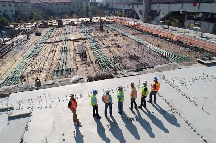 Construction workers being trained on quality and safety issues on a construction site