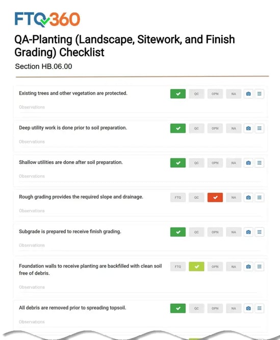 QA-Planting (Landscape, Sitework, and Finish Grading) Checklist HB.06.00