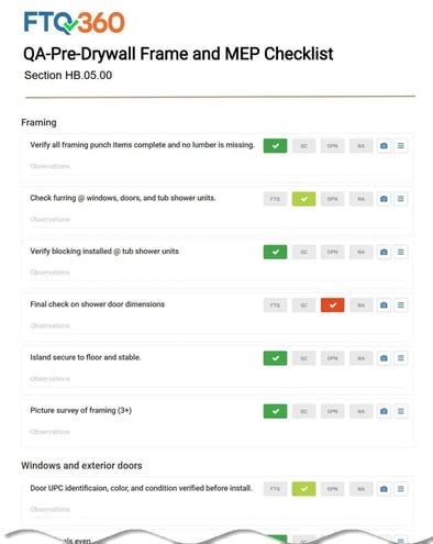 QA-Pre-Drywall Frame and MEP Checklist HB.05.00