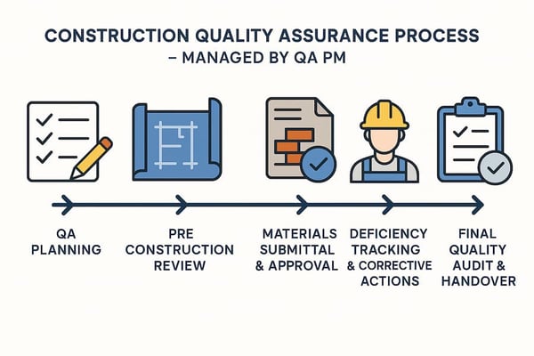 Quality assurance process flow in construction managed by QA Project Manager